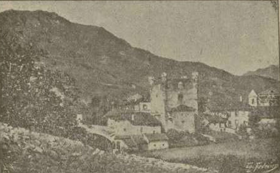 Imagen de Potes incluida en la edición de 1895 de Cuarenta leguas por Cantabria. Pulse para verla más grande